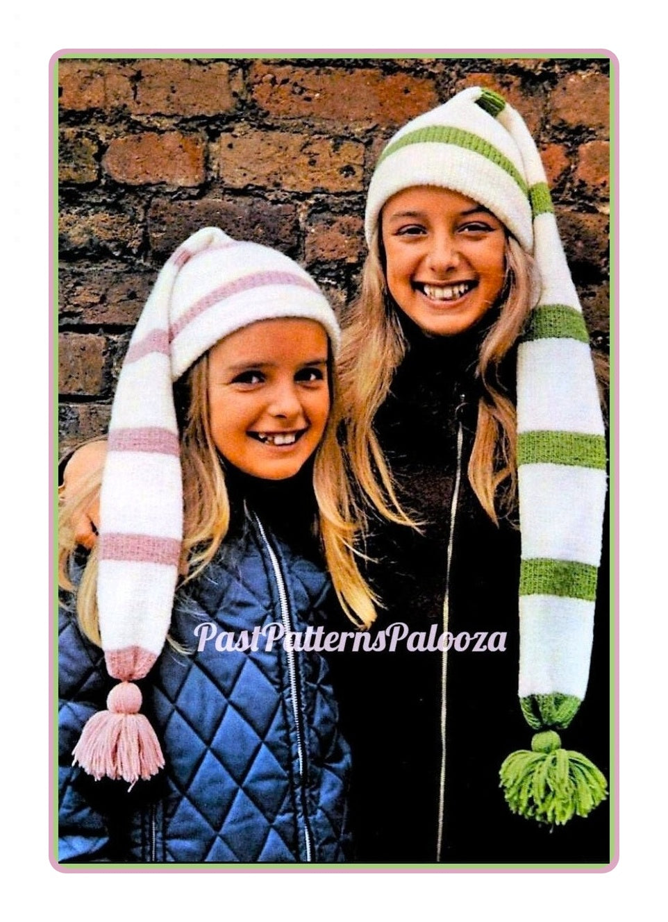 Vintage Knitting Pattern Childs Girls Long Striped Stocking Cap Hat PDF Instant Digital Download Quick Easy Retro Scarf-Hat 4 Ply