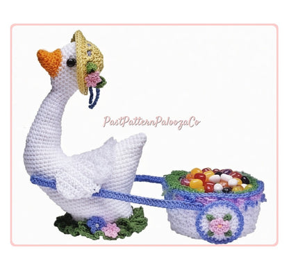 Vintage Crochet Pattern 15" Easter Goose & Candy Wagon Cart PDF Instant Digital Download Amigurumi Plush White Duck Easter Basket 4 Ply