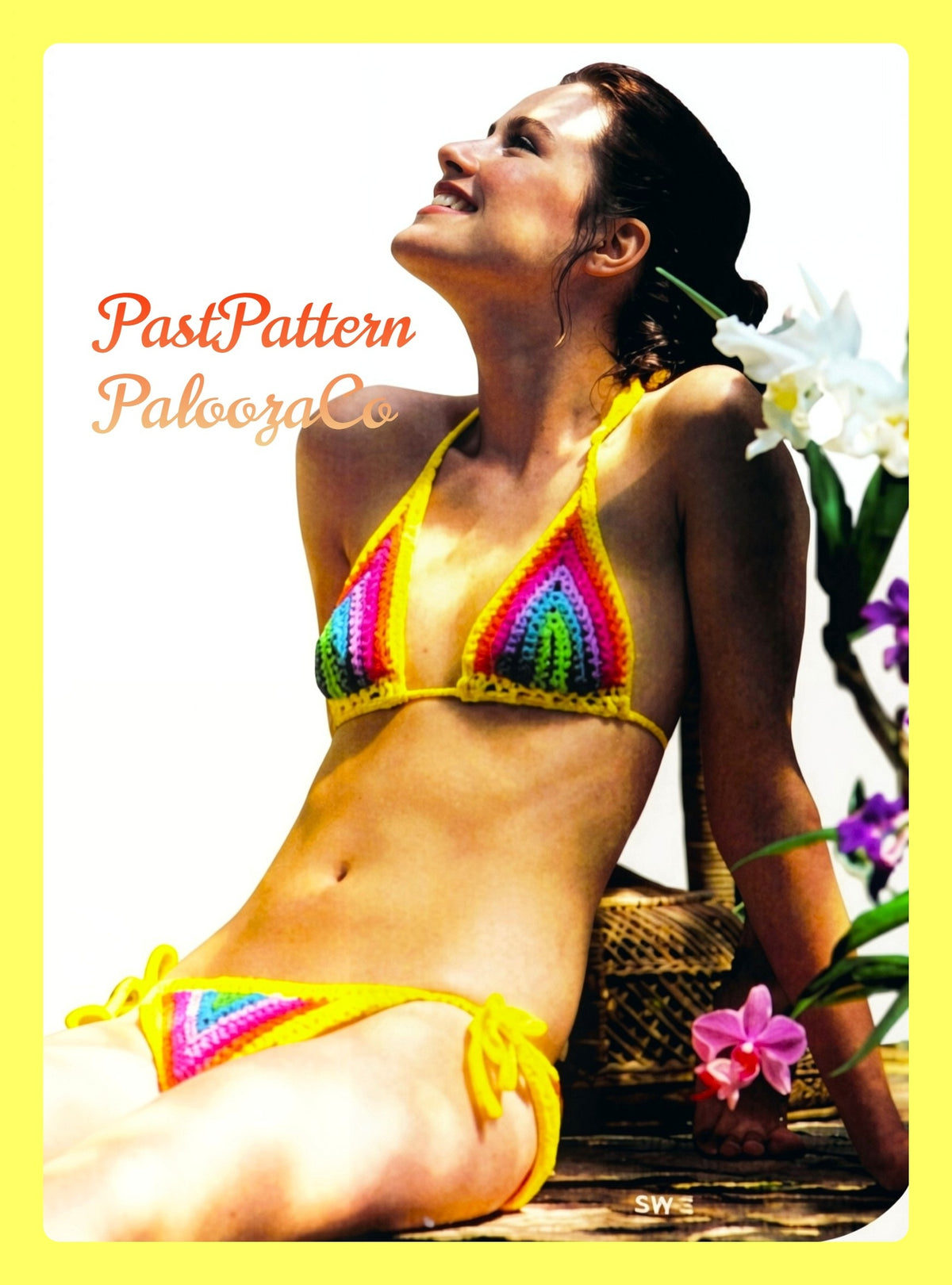 Vintage Crochet Pattern Rainbow String Bikini Swimsuit PDF Instant Digital Download '70s Boho Bathing Suit