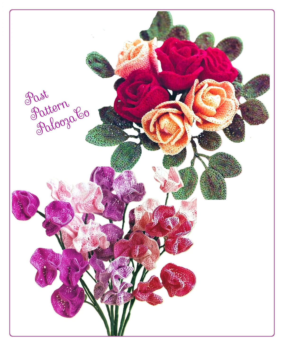 Vintage Crochet Pattern Roses & Sweet Peas Flowers PDF Instant Digital Download Artificial Wired Floral Arrangement Bouquet Crochet Cotton