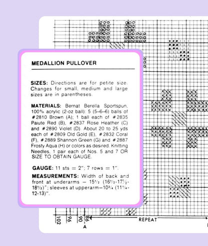 Vintage Knitting Pattern Womens Granny Square Pullover Top PDF Instant Digital Download Retro Medallion Motif Long Sleeve Sweater DK Yarn