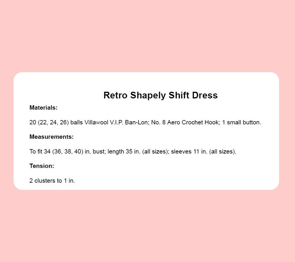 Vintage Crochet Pattern Womens Simple Classic Shapely Shift Dress PDF Instant Digital Download DK 8 Ply