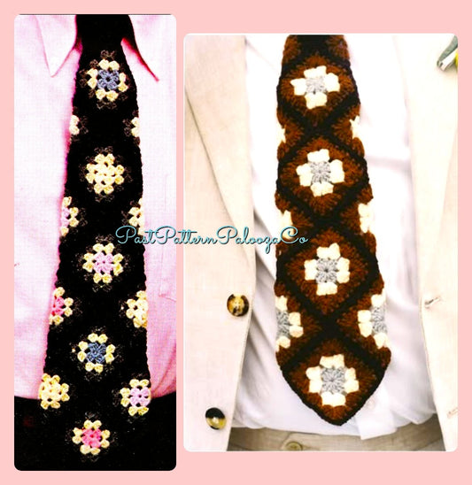 Vintage Crochet Pattern Mens Classic Granny Square Neck Tie PDF Instant Digital Download Quick Easy Knit Retro 70s Diamond Jim 4 Ply
