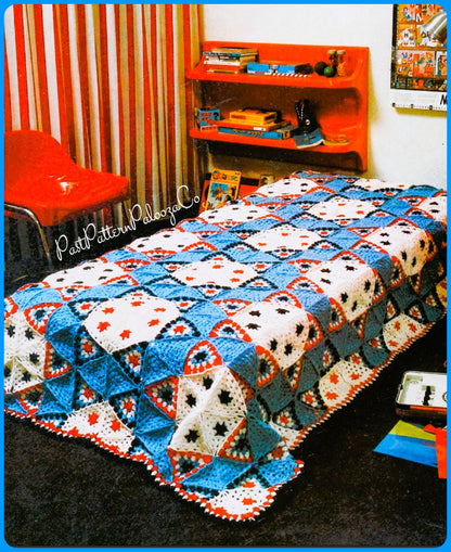 Vintage Crochet Pattern Triangle Grannies Patchwork Bedspread Afghan PDF Instant Digital Download Triangular Motif Scrapghan Blanket 5 Ply