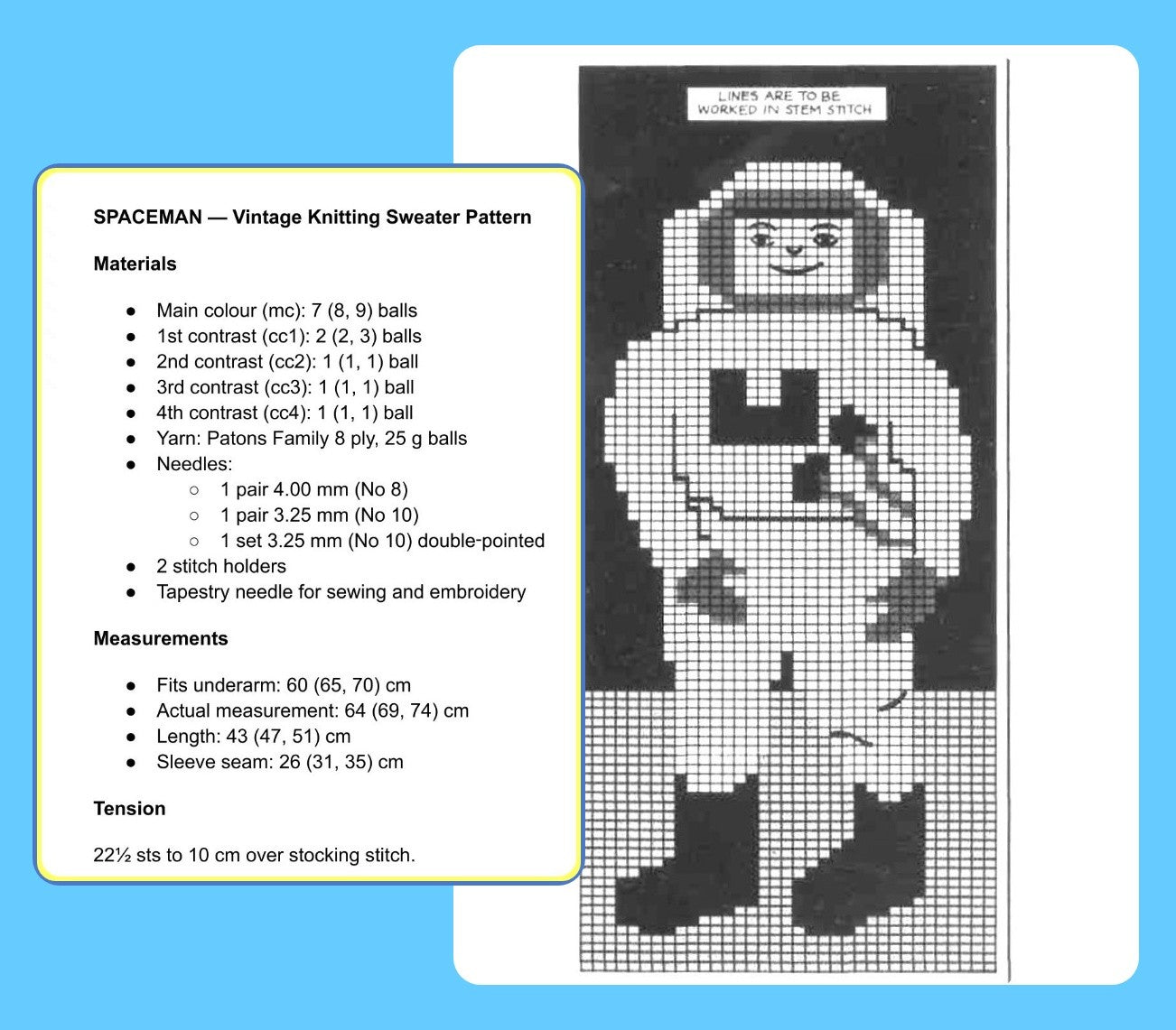Vintage Knitting Pattern Kids Spaceman Astronaut Sweater PDF Instant Digital Download Toddler to Big Boy Outerspace Pullover 2-8 yrs DK