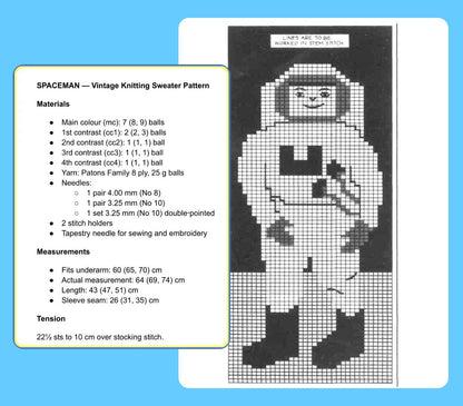 Vintage Knitting Pattern Kids Spaceman Astronaut Sweater PDF Instant Digital Download Toddler to Big Boy Outerspace Pullover 2-8 yrs DK
