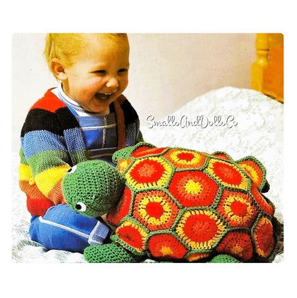 Vintage Crochet Pattern 16" Granny Square Turtle Soft Toy Doll Amigurumi Tommy Tortoise Hexagon Motifs PDF Instant Digital Download 10 Ply
