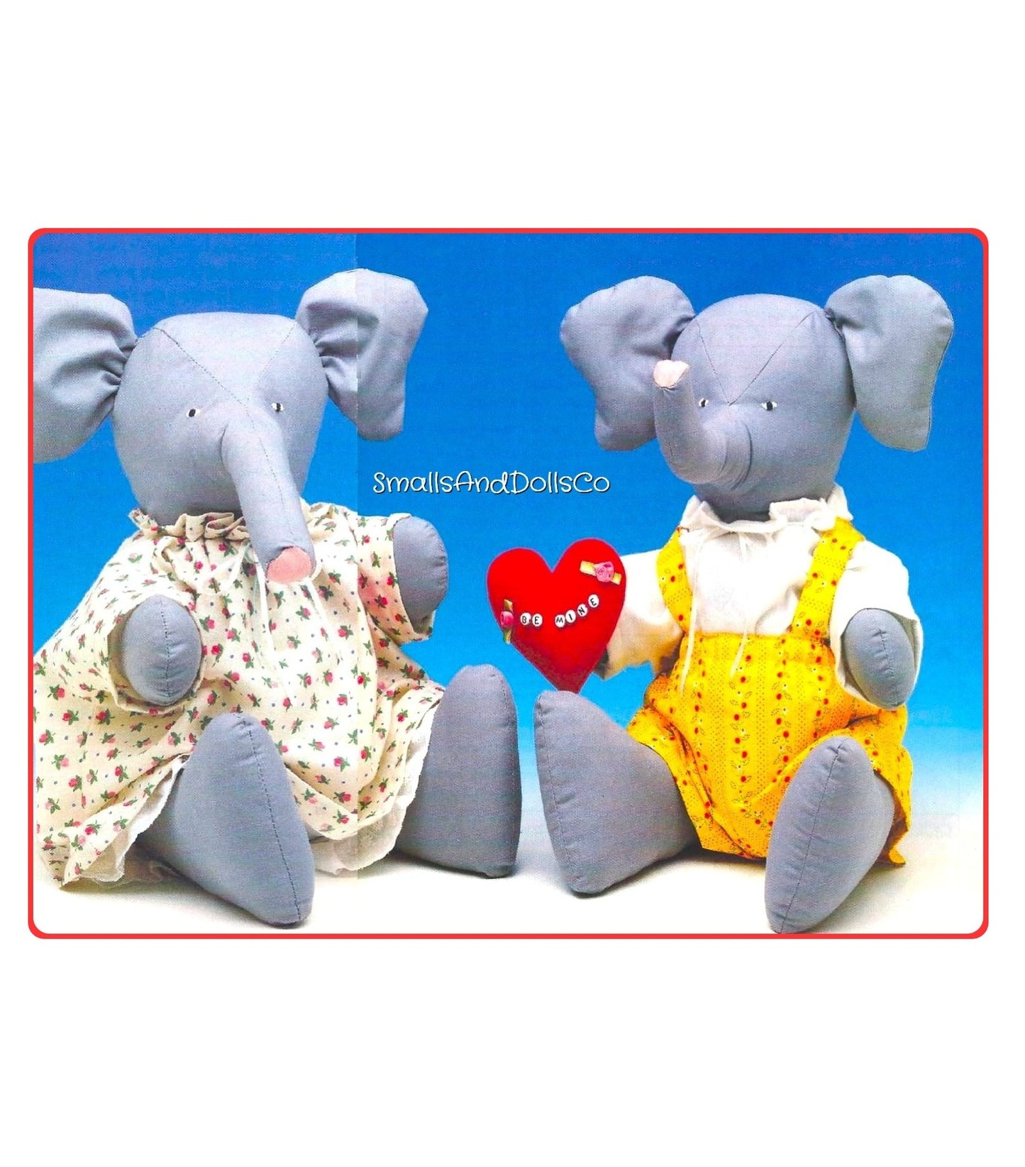 Vintage Sewing Pattern 18" Sitting Boy Girl Elephant Soft Toy Dolls Stuffed Animals PDF Instant Digital Download Buttoned Joints