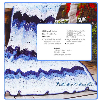 Vintage Crochet Pattern Peaceful Lake Ripples Afghan Scallop Waves Blanket PDF Instant Digital Lacy Throw 45x65 10 Ply