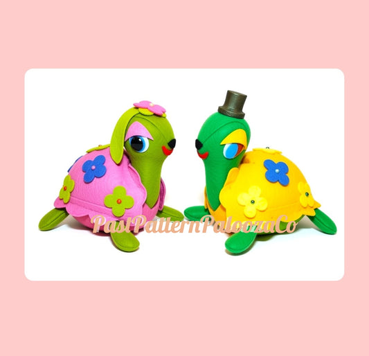 Vintage Sewing Pattern 7" Felt Floral Turtle Pincushions PDF Instant Digital Download Retro Tortoise Pin Cushions or Soft Toys