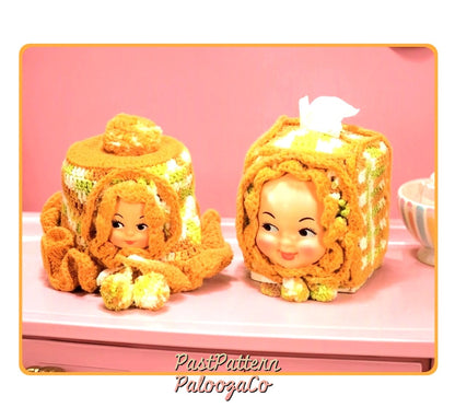 Vintage Crochet Pattern Bathroom Tissue Covers Kitschy Retro Baby Face PDF Instant Digital Download Toilet Paper & Tissue Box Holder