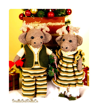 Vintage Christmas Crochet Pattern 20" Mr and Mrs Reindeer Soft Toy Dolls PDF Instant Digital Download Holiday Amigurumi