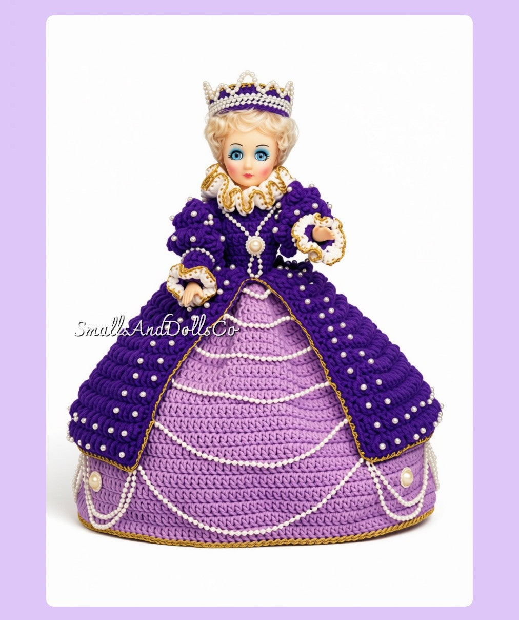 Vintage Crochet Doll Pattern 15" Queen of Pearls Princess Fashion Doll PDF Instant Digital Download Royal Gown Crown 10 Ply