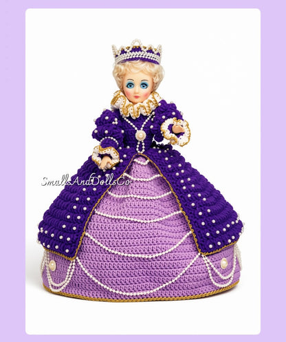 Vintage Crochet Doll Pattern 15" Queen of Pearls Princess Fashion Doll PDF Instant Digital Download Royal Gown Crown 10 Ply