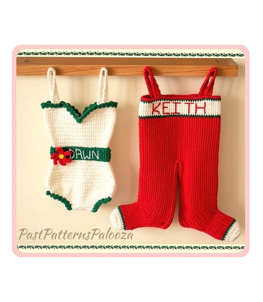 Vintage Crochet Pattern Funny His & Hers Christmas Stockings Girdle Corset Long Johns Underwear Novelty Socks PDF Instant Digital Download
