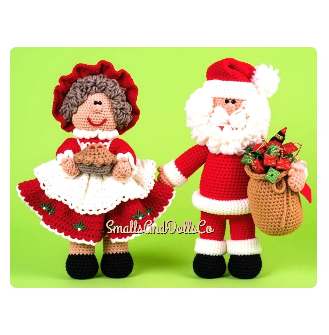 Vintage Christmas Crochet Pattern 14" Santa and Mrs Claus Soft Toy Dolls Amigurumi PDF Instant Download Plush Stuffed Holiday Dollys 4 Ply