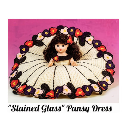 Vintage Crochet Pattern Tiffany Pillow Doll Bed Doll Stained Glass Pansies Flower Dress PDF Instant Digital Download 10 Ply