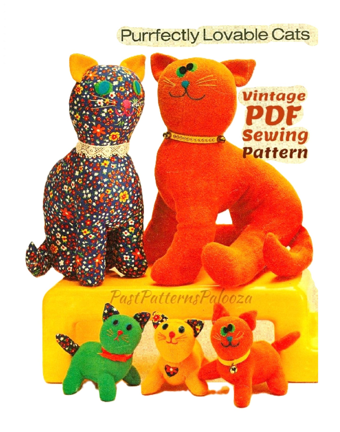 Vintage Sewing Pattern Kitty Cat Family Ginger Joe Calico Carrie Triplet Sock Kittens Soft Fabric Toy Dolls PDF Instant Digital Download