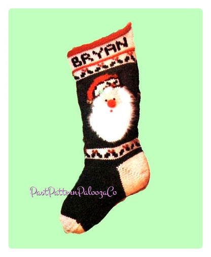 Vintage 19" Santa Face Christmas Stocking Knitting Pattern PDF Instant Digital Download Nostalgic Hanging Stocking Holly Trim Retro 1980s