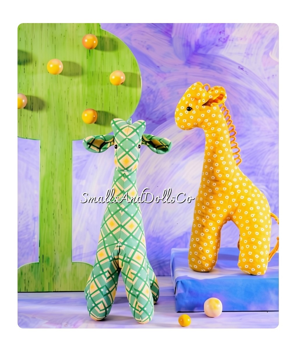 Vintage Sewing Pattern 9" Calico Plaid Fabric Giraffe Soft Sculpture Toy Doll PDF Instant Digital Download Cute Plush Zoo Safari Animal