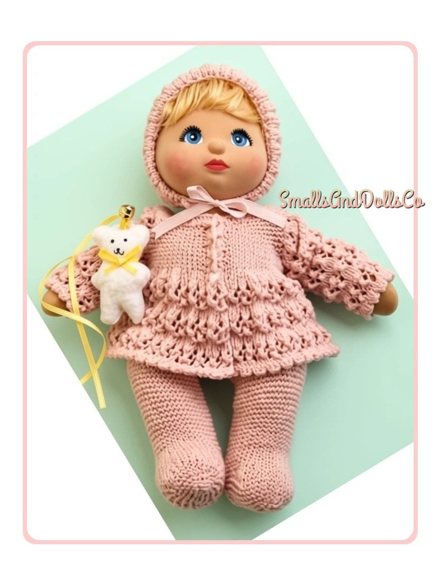 Vintage Knitting Pattern 14" Doll Pretty Outfit Clothing PDF Instant Digital Download Toy Baby Dolly Coat Bonnet Leggings 5 Ply