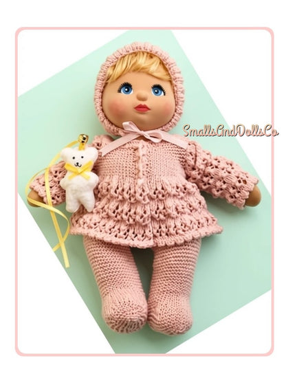 Vintage Knitting Pattern 14" Doll Pretty Outfit Clothing PDF Instant Digital Download Toy Baby Dolly Coat Bonnet Leggings 5 Ply