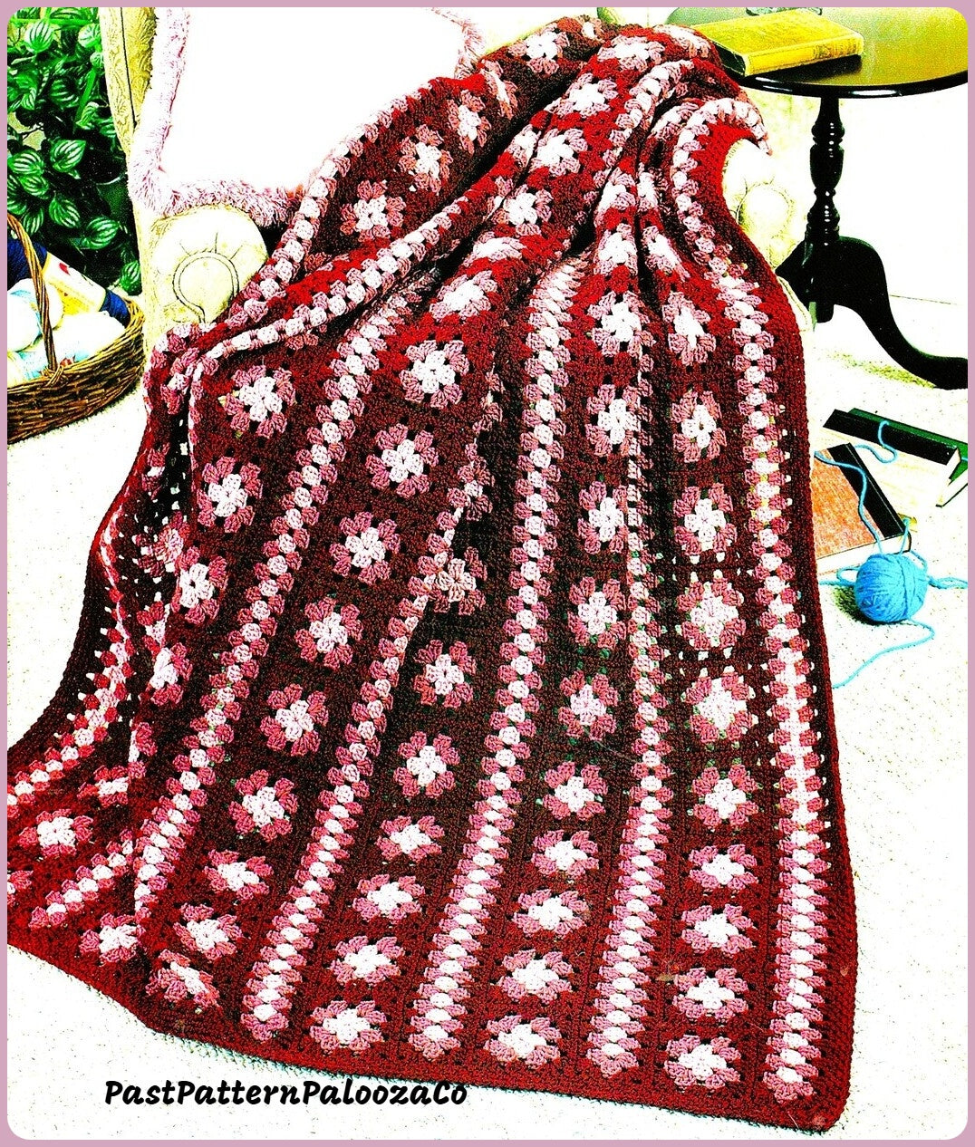 Vintage Crochet Pattern Pretty Granny Square Afghan Vertical Stripes Squares Coverlet PDF Instant Digital Download Throw Blanket 46x68