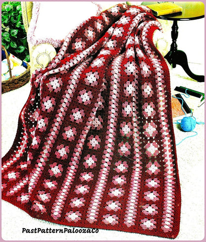 Vintage Crochet Pattern Pretty Granny Square Afghan Vertical Stripes Squares Coverlet PDF Instant Digital Download Throw Blanket 46x68