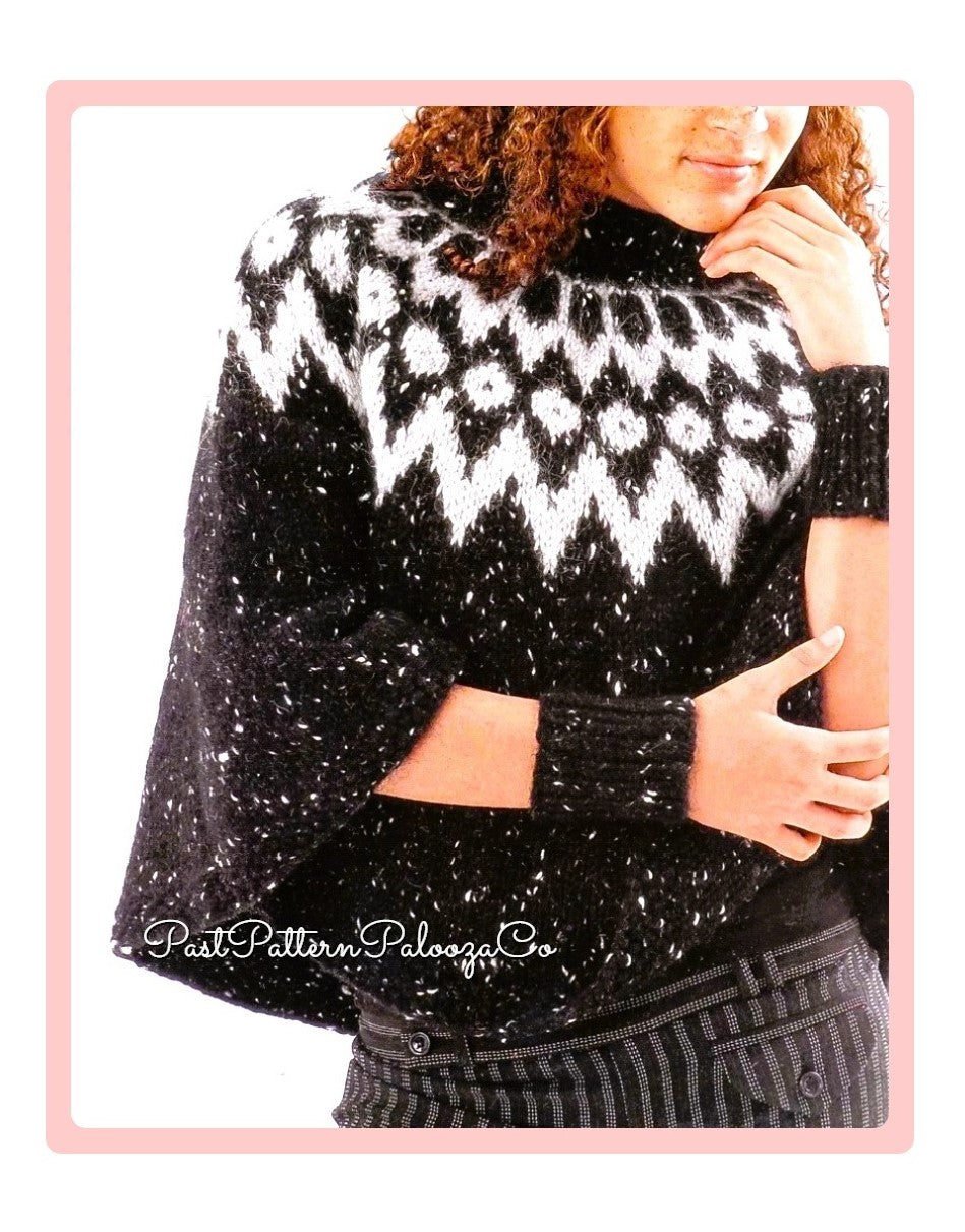 Vintage Knitting Pattern Womens Nordic Icelandic Poncho FairIsle Yoke Design PDF Instant Digital Download 12 Ply
