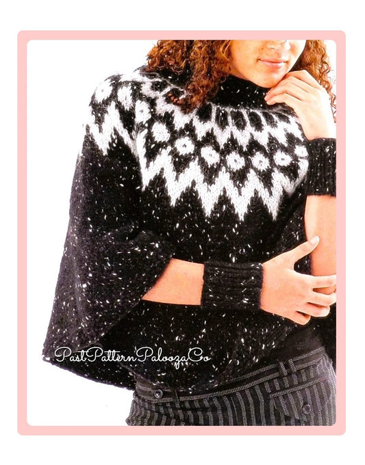 Vintage Knitting Pattern Womens Nordic Icelandic Poncho FairIsle Yoke Design PDF Instant Digital Download 12 Ply