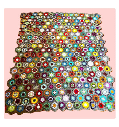 Vintage Crochet Pattern Grannys Rock Garden Flower Motif Afghan PDF Instant Digital Download Hexagon Grannies Scrap Basket Blanket 10 Ply
