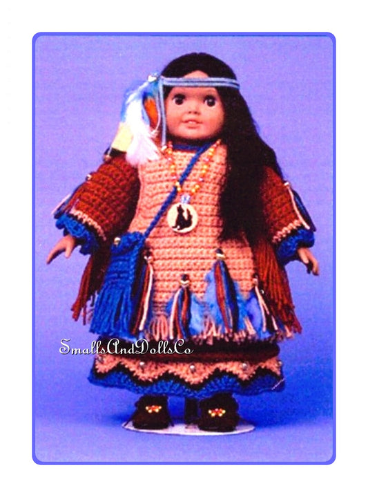 Vintage Crochet Pattern 18" Little Sparrow Indian Girl Doll PDF Instant Digital Download Native American Outfit For Eighteen Inch Dolls