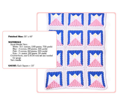 Vintage Crochet Pattern Heavenly Angel Squares Baby Afghan Granny Square Angel Motif Blanket PDF Instant Digital Download C2C 30x40 5 Ply