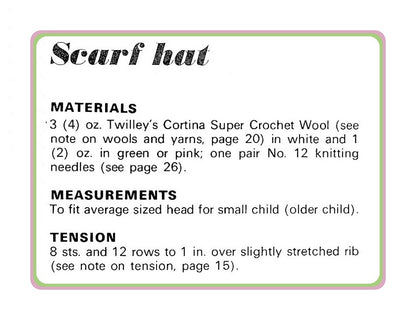 Vintage Knitting Pattern Childs Girls Long Striped Stocking Cap Hat PDF Instant Digital Download Quick Easy Retro Scarf-Hat 4 Ply