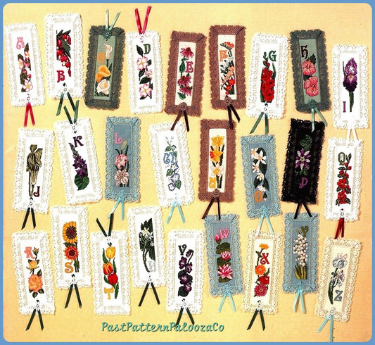 Vintage Cross Stitch Patterns 26 Flower Bookmarks PDF Instant Digital Download Pretty Lace Edged Floral Alphabet Book Marks
