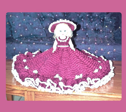Vintage Crochet Pattern 13" Pretty Bed Doll Roses & Ruffles Dress Hat Outfit PDF Instant Digital Download 10 Ply