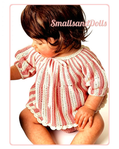Vintage Crochet Pattern Baby Girl Candy Stripe Angel Top Dress with Pants PDF Instant Digital Download 6-18 Months Pearl Cotton Thread