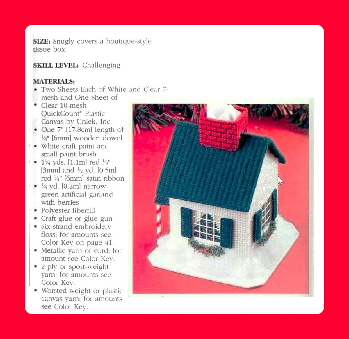 Vintage Plastic Canvas Pattern Festive Christmas House Boutique Tissue Box Cover Topper PDF Instant Digital Download 7 Count