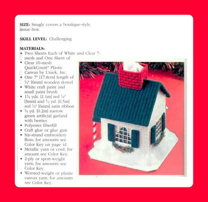 Vintage Plastic Canvas Pattern Festive Christmas House Boutique Tissue Box Cover Topper PDF Instant Digital Download 7 Count