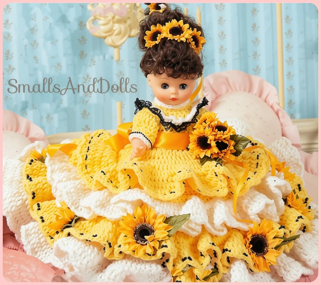 Vintage Crochet Pattern Sunflower Pillow Bed Doll PDF Instant Digital Download Beautiful Flower Outfit 10 Ply