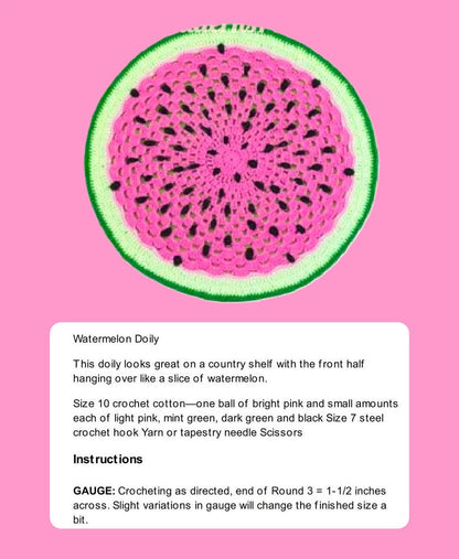 Vintage Crochet Pattern 8" Watermelon Slice Doily Table Mat PDF Instant Digital Download Round Circle Fruit Centerpiece Cotton Thread