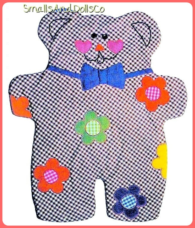 Vintage Sewing Pattern 37" Gingham Teddy Bear Baby Nursery Wall Quilt PDF Instant Digital Download Applique Flowers Blanket Tummy Time Mat