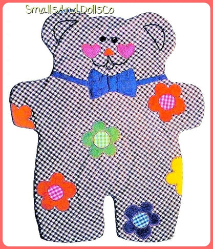 Vintage Sewing Pattern 37" Gingham Teddy Bear Baby Nursery Wall Quilt PDF Instant Digital Download Applique Flowers Blanket Tummy Time Mat