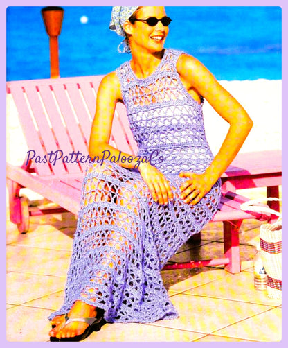 Vintage Crochet Pattern Sheer Mesh Maxi Dress PDF Instant Digital Download 70s Boho Lacy Long Beach Cover Up Tunic