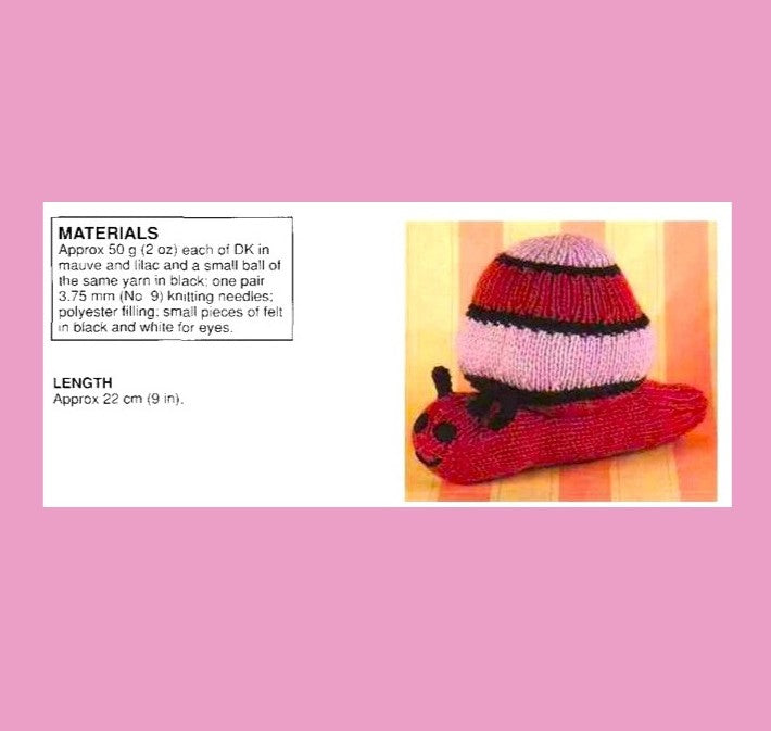 Vintage Knitting Pattern 9" Happy Snail Soft Plush Toy PDF Instant Digital Download Easy Beginners Garden Bug Animal Amigurumi DK Beginners