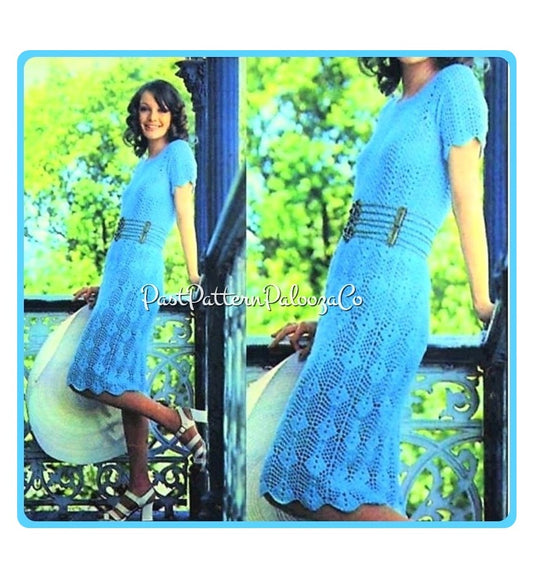 Vintage Thread Crochet Pattern Womens Openwork Diamonds Cotton Dress PDF Instant Digital Download Retro Simple Classic Dress 1970s