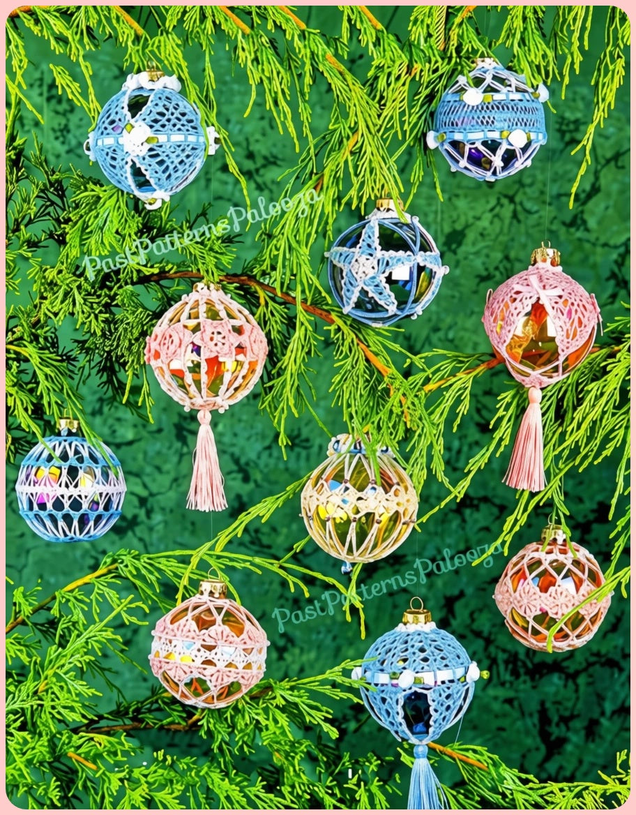 Vintage Crochet Pattern Lacy Christmas Ball Ornament Slipcovers PDF Instant Digital Download Tree Ball Holders Covers 10 Designs