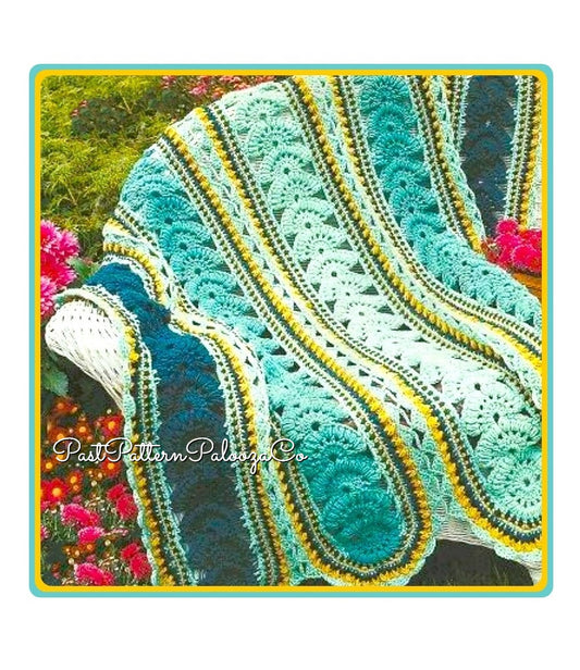 Vintage Crochet Pattern Ocean Shells Fan Panel Afghan PDF Instant Digital Lacy Underwater Clam Shell Motif Throw Blanket Coverlet 10 Ply