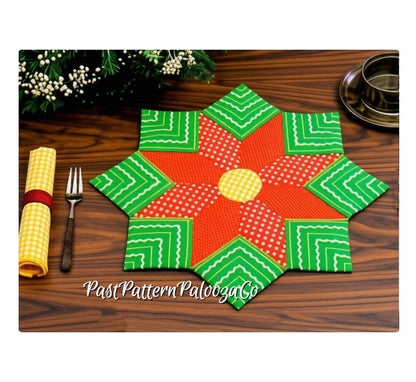 Vintage Sewing Pattern Christmas Holiday Place Mats 3 Patchwork Designs Star Poinsettia Snowflake PDF Instant Digital Download Quilted Cotton Fabric