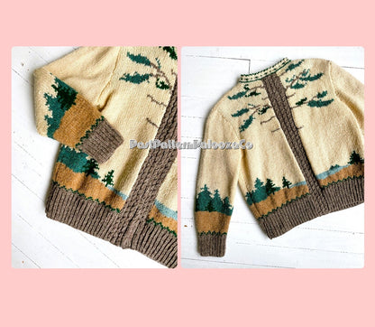 Vintage Knitting Pattern Womens Spruce Tree Island Picture Cardigan Sweater PDF Instant Digital Download Pretty Northern Woodsy Jumper